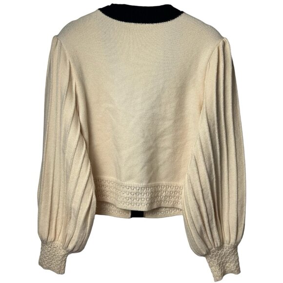 THML Crochet Detail Cardigan Cream Preppy Academia Old Money Cottagecore M - Picture 5 of 12